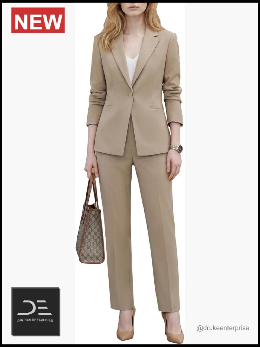 Wrinkle-Free 2-Piece Suit Set Blazer & Matching Pants with Pockets